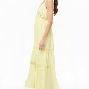 Light Yellow Eyelash Trim Maxi Dress